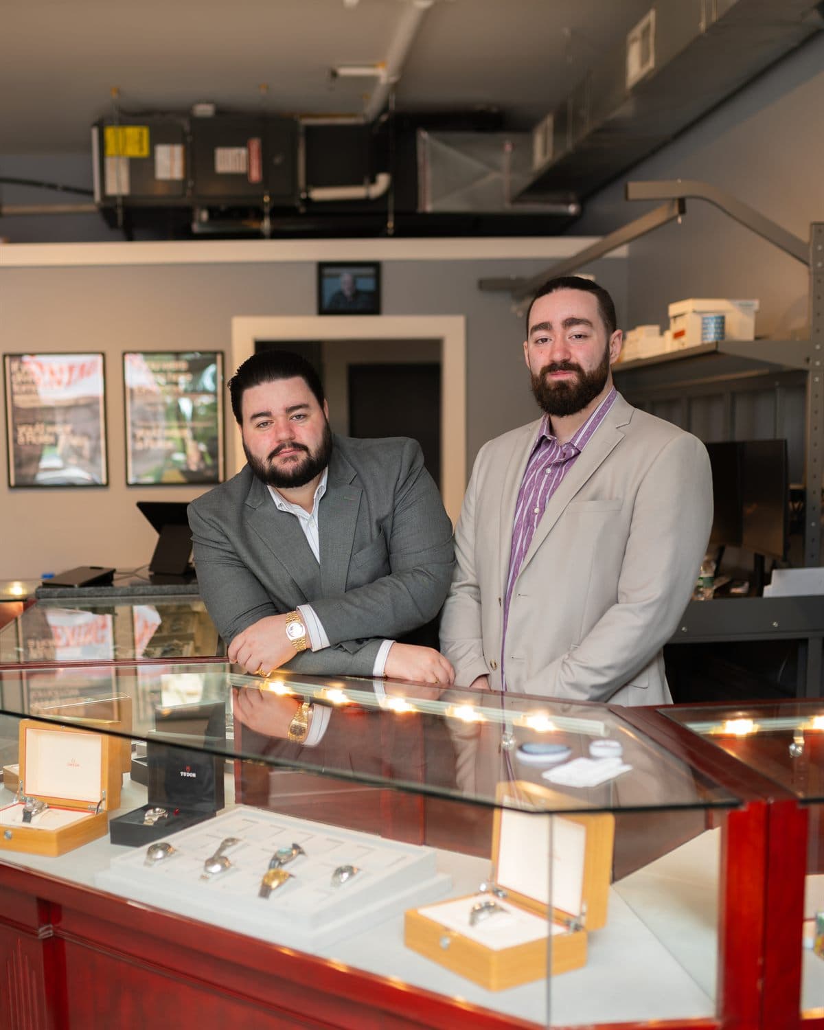 Samuel and Vincent Campanile behind the counter at Asbury Park Watches, 511 Cookman Ave, Asbury Park, NJ